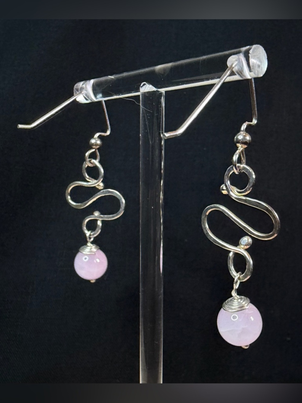 Sterling Silver Kunzite Artisan Hand Crafted Dangle Earrings - Picture 6 of 8